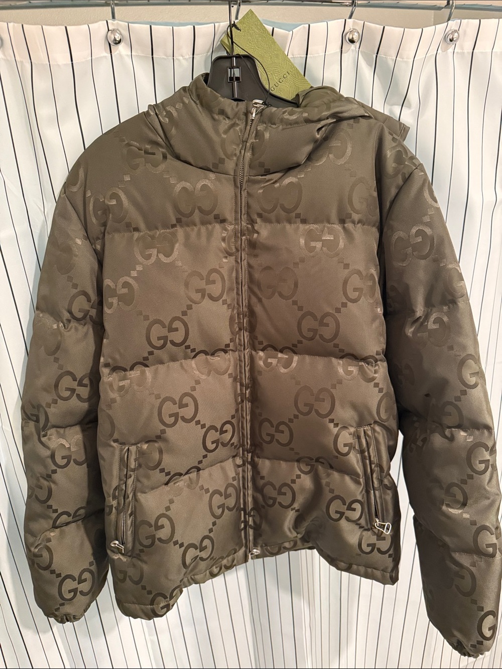 Gucci Olive Monogram Quilted Puffer Jacket